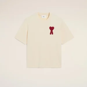 Tee-shirt AMI PARIS Beige Gros Coeur Rouge