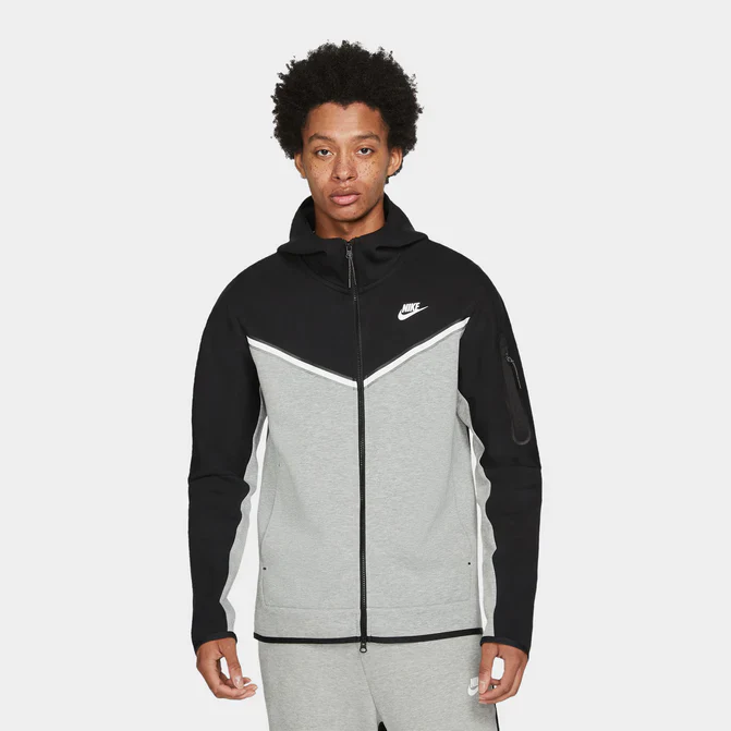 Nike Sportswear Tech Fleece Full Zip Hoodie & Joggers Set Black/Dark Grey Heather/White – Image 3