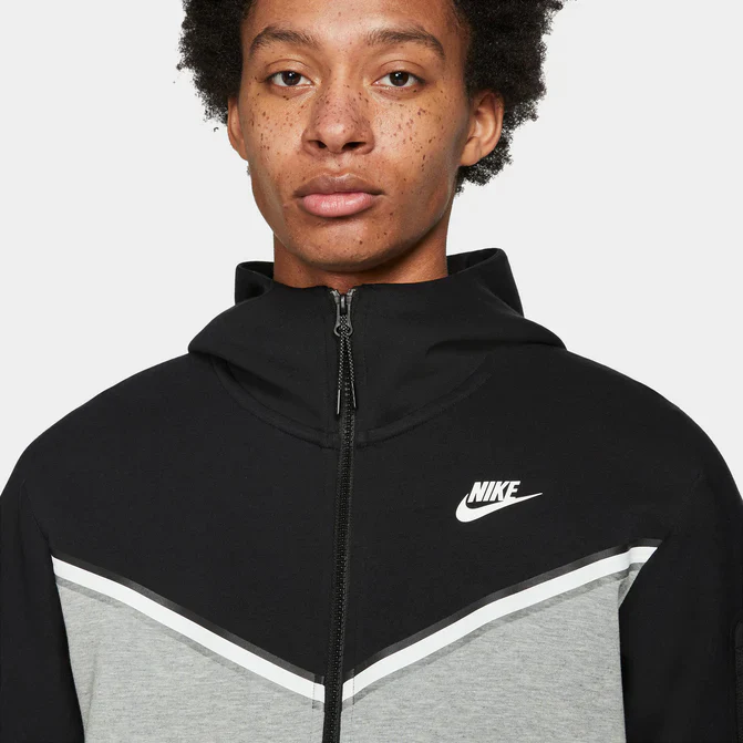 Nike Sportswear Tech Fleece Full Zip Hoodie & Joggers Set Black/Dark Grey Heather/White – Image 6