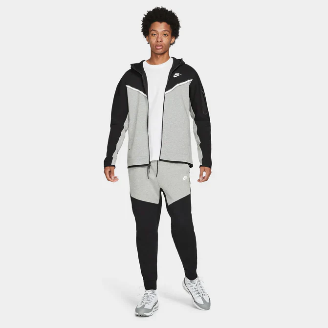 Nike Sportswear Tech Fleece Full Zip Hoodie & Joggers Set Black/Dark Grey Heather/White – Image 5