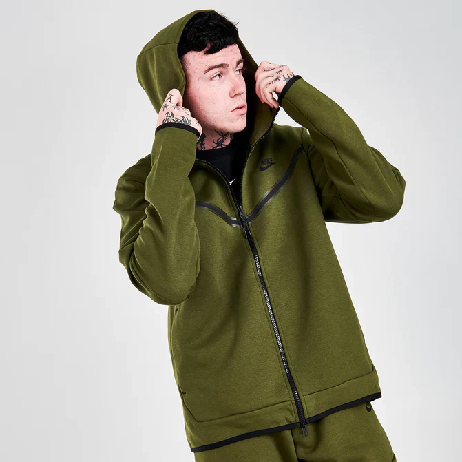Nike Sportswear Tech Fleece Full Zip Hoodie & Joggers Set Rough Green/Black – Image 3