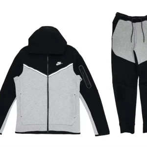 Nike Sportswear Tech Fleece Full Zip Hoodie & Joggers Set Black/Dark Grey Heather/White