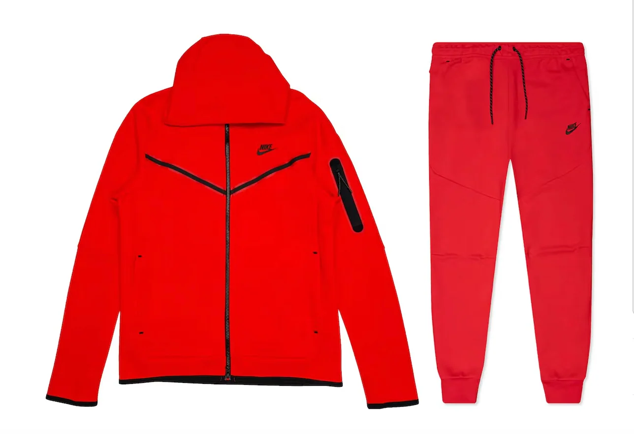 Nike Sportswear Tech Fleece Full Zip Hoodie & Joggers Set University Red – Image 2