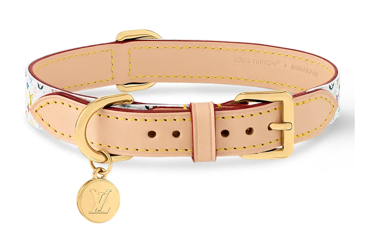 Collier pour chien Louis Vuitton x Takashi Murakami Monogram Multicolore MM Blanc Multicolore – Image 2