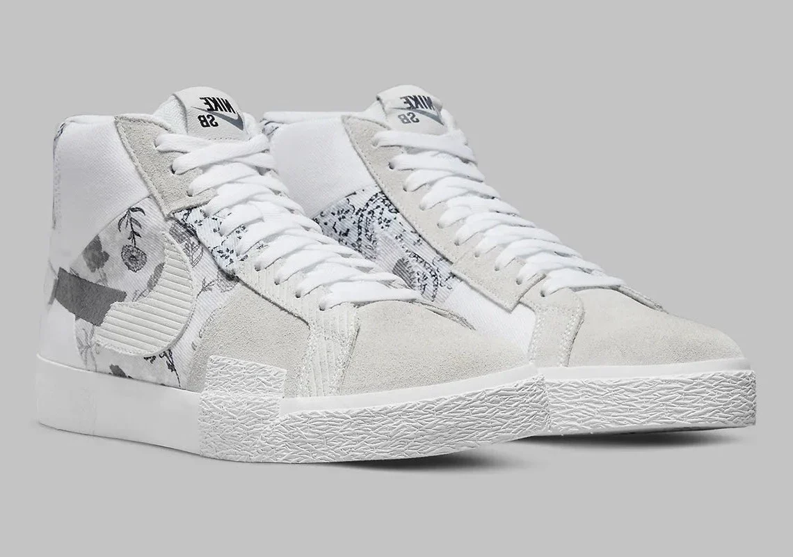 Nike SB Zoom Blazer Mid Premium Floral White Grey – Image 3